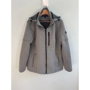 Andrew Marc Women's XL Jacket Gray Heathered Zip Up Stretch Mock Neck Hooded